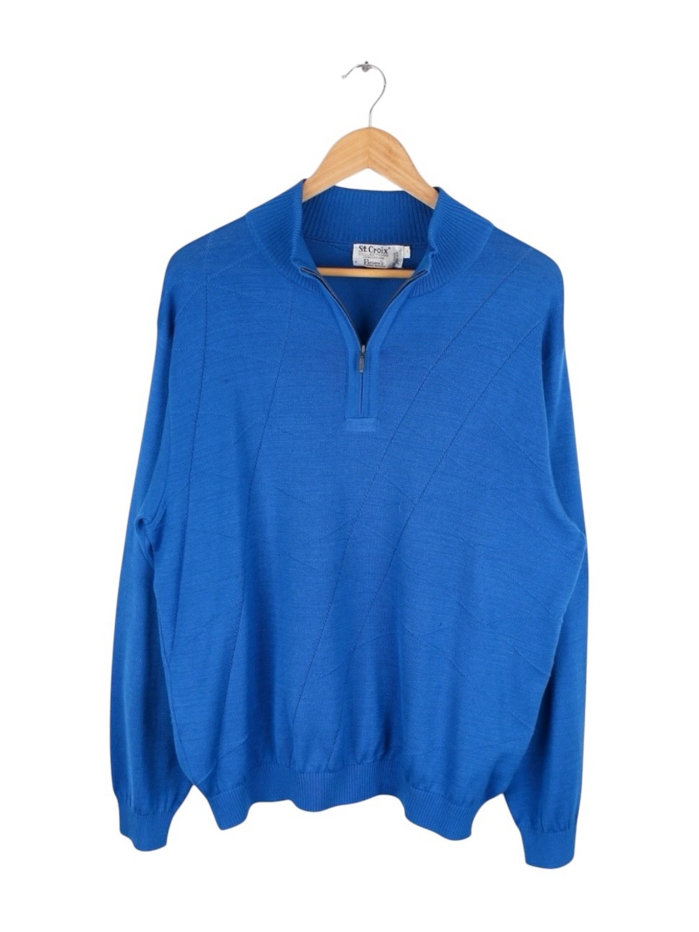 St. Croix Blue 1/4 Zip Knit Sweater Men's Large USA Made Cotton Blend